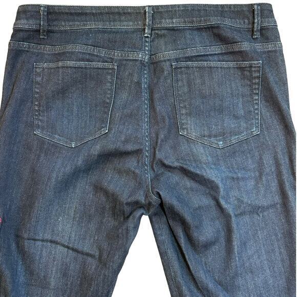 J Jill Slim Ankle Floral Embroidered Dark Wash Stretch Jeans Size 12 - Picture 9 of 10